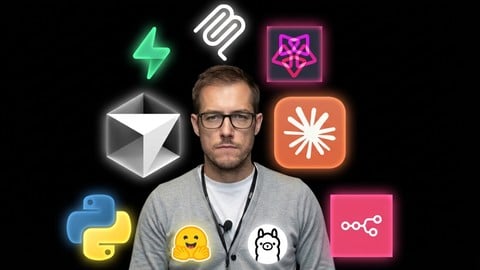 Course image for the Udemy Vibe Coding course with Arnold Oberleiter and symbols of various development tools